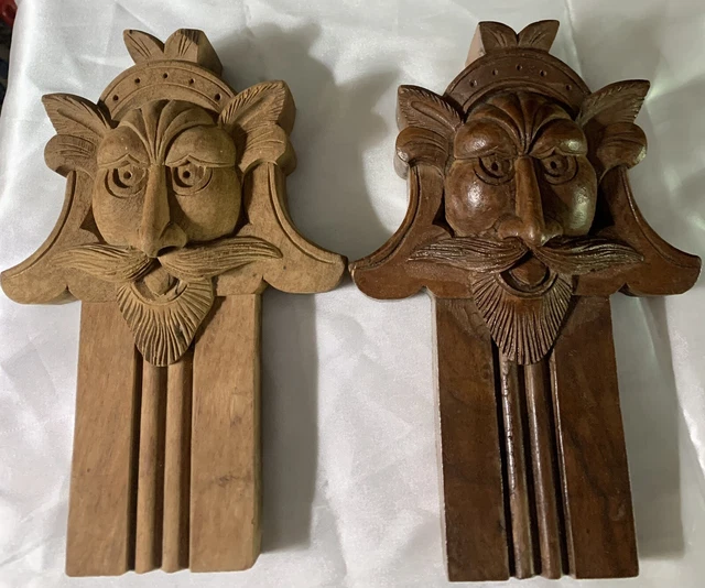 Pair of Vintage Hand Carved Wooden Heads/Sculptures