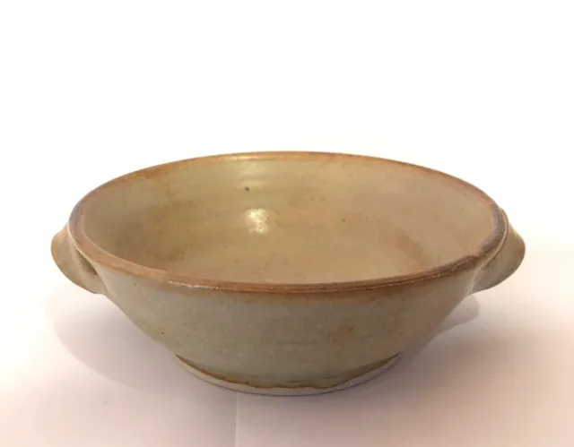 Signed Stoneware Australian Studio Pottery Dish Bowl Handles Natural Approx 14cm