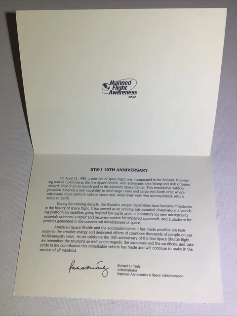 NASA Card vtg STS-1 Space Shuttle COLUMBIA 10th ANNIVERSARY Young Crippen