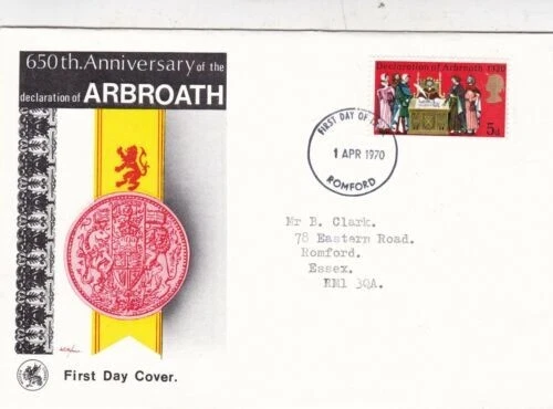 GB 1970 Arbroath Declaration Wessex FDC Romford cancel typed VGC