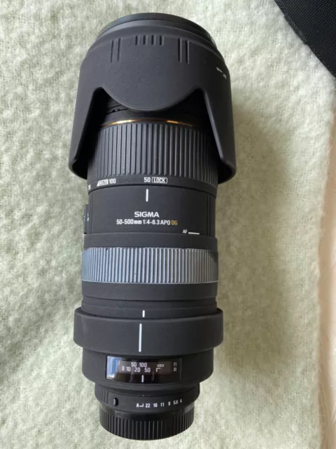 EX Sigma 50-500 1:4-6.3 APO DG lens Pentax K fit. Inc KOOD UV Filter and Case.
