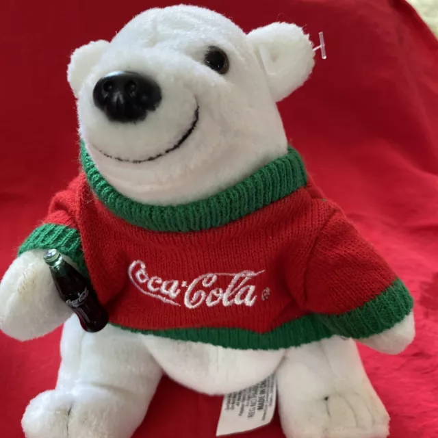 Vintage 1993 Coca-Cola Rare POLAR BEAR W Sweater 8 Inch Plush Stuffed Animal