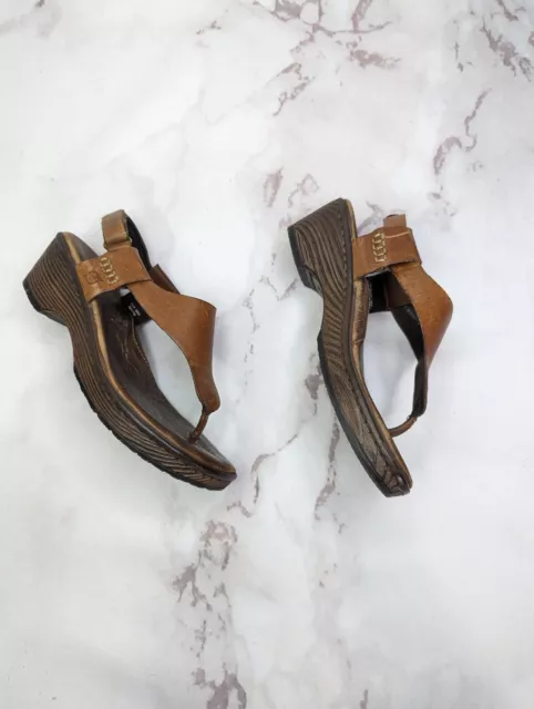 Born Sandal Womens 8 39 Wedge Thong Tan Brown Leather Comfort T Strap Platform