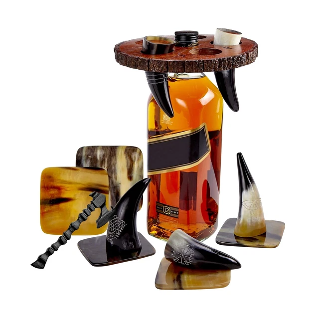 Viking Culture Viking Horn Drinking Cup Shot Glasses with Vintage Axe Bottle ...