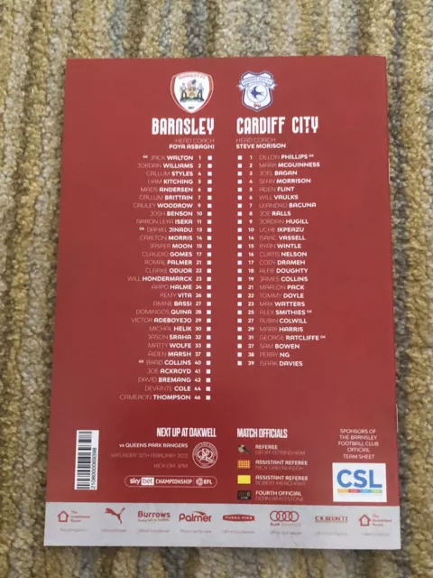 Barnsley v Cardiff City - 2021/22 - Championship - Match Day Programme 2