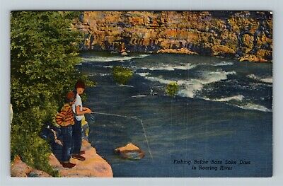 Roaring River MO- Missouri, Fishing Below Bass Lake Dam, Vintage Postcard