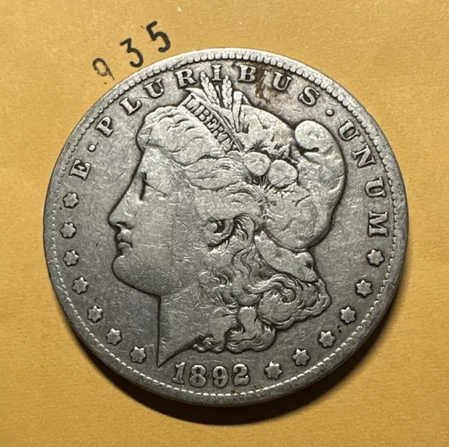 1892 CC Morgan Silver Dollar US $1 90% Silver Coin Carson City Mint