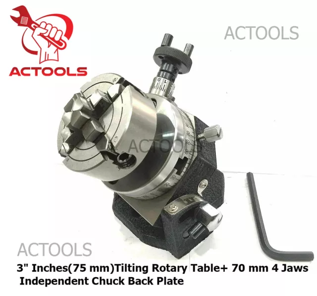 Tilting Rotary Table 3" inch 75mm + 70mm 4 Jaws Independent Chuck Back Plate USA