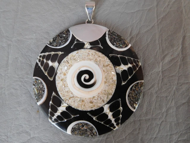 Grand Pendentif Cœur En Coquillage Burgo Nacré Monture Argent Massif 925 - Neuf Ancien Stock