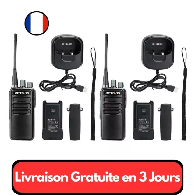 Talkie Walkie Longue Portée Pro 16 canaux Rechargeable 2 Pcs PMR 446 Mhz 4 Km !