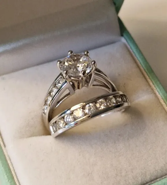 QVC Diamonique Engagement & Wedding Band Ring Set Size L