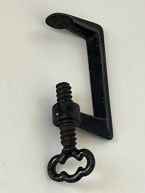 Antique Cast Iron Small Black Clamp Tool with Fancy Key  4” Top To Closed Bottom