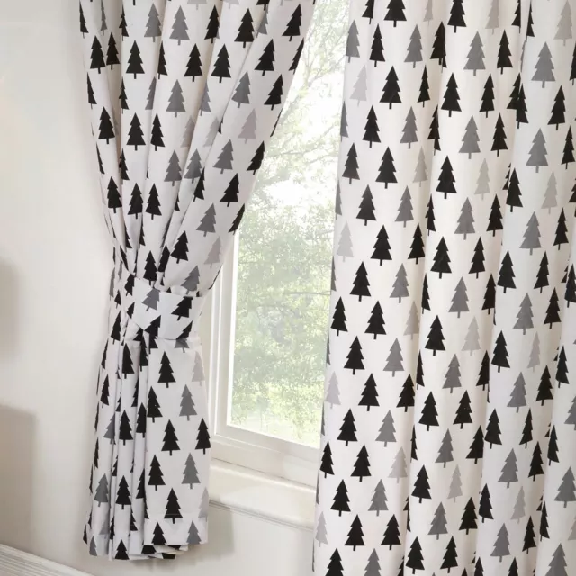 Scandi Oso Bosque Cortinas Forradas 183cm Gota Monocromo Infantil