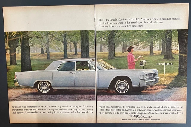 1965 Lincoln Continental 2 Page Vintage Magazine Print Ad