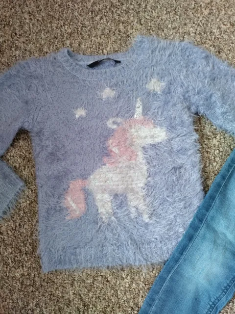 Girls Outfits Bundle Next Top,Jeans&Jeggings And George Unicorn Jumper 3-4 Years 3