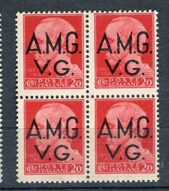 ITALY; 1947 Trieste Optd. issue fine MINT MNH Unmounted BLOCK of 4, 20c.