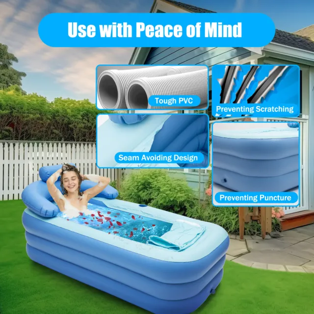 Adult Folding Bathtub Portable Fast Air Inflatable Bath PVC Tub SPA Warm Shower
