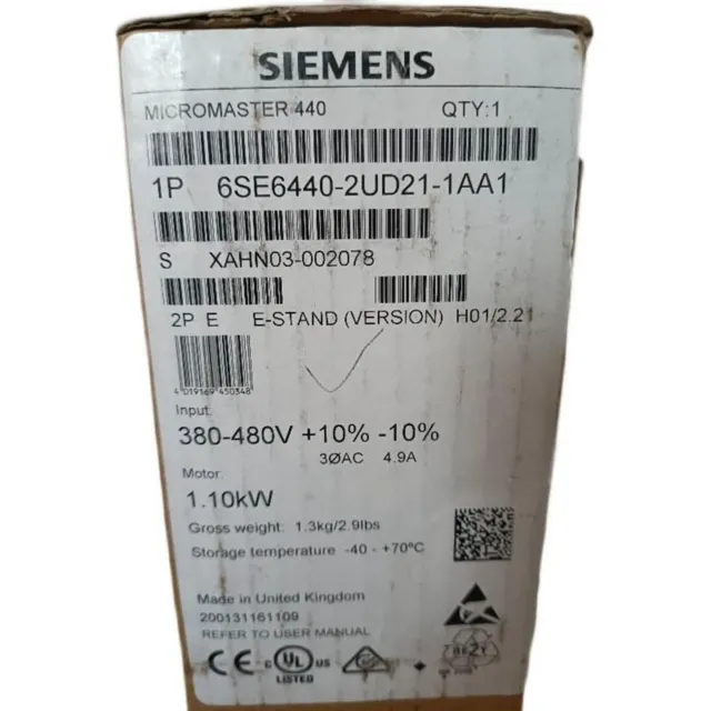 New Siemens 6SE6440-2UD21-1AA1 6SE64402UD211AA1 MICROMASTER440 without filter
