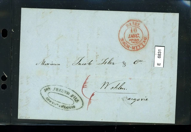 BM2573, Schweiz Vorphilatelie, Brief nach Wohlen (Aargau), aus Basel, 1849