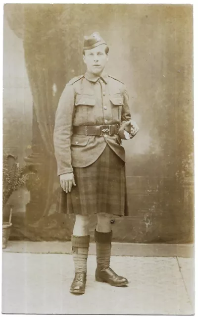 WW1 Military Photo Postcard Scottish Highlander Soldier Kilt Studio Portrait 2