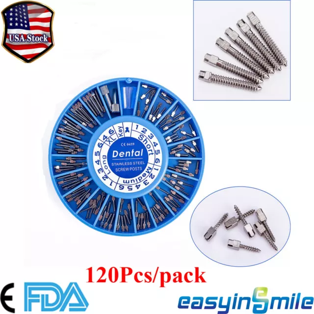 120Pcs Dental Stainless Steel Screw Posts Assorted Conical Screw Kits Endo Drill