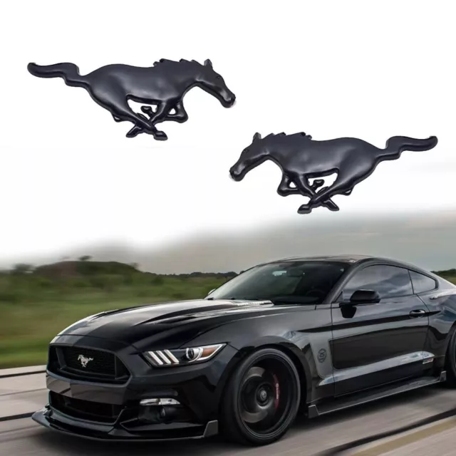 2X Black Running Horse Emblem Metal Side Fender Sticker Decor For Ford Mustang