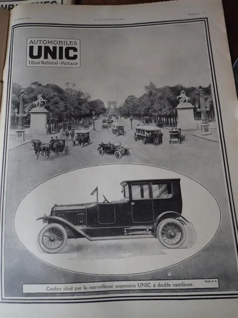 UNIC à PUTEAUX automobile double suspension publicité papier ILLUSTRATION 1922 c