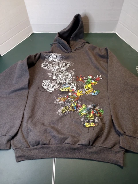 Walt Disney World Hanes Mickey Mouse Hoodie Gray Size L Men Pullover Donald Goof