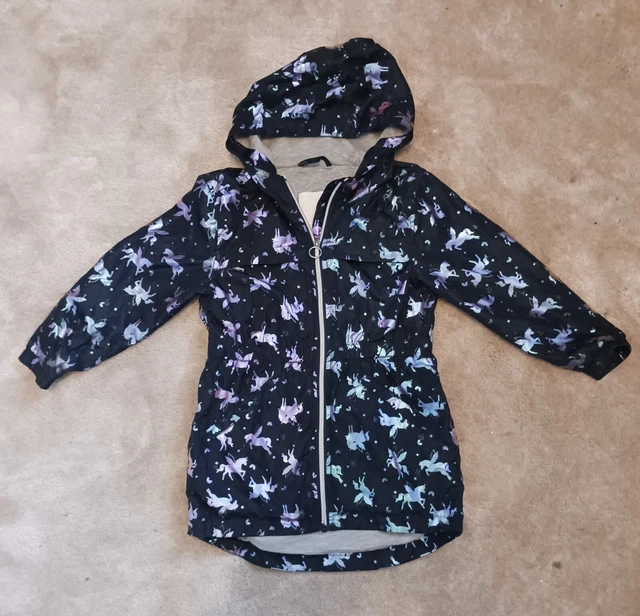 Matalan Girls Navy Unicorn Print Rain Coat Size 6 Years Zip