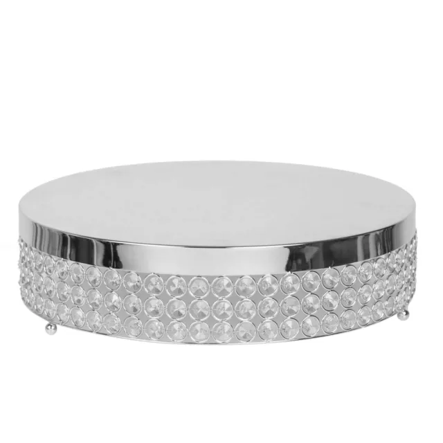 15.5" wide Silver Metal Cake Stand with Crystal Beads Wedding Birthday Events