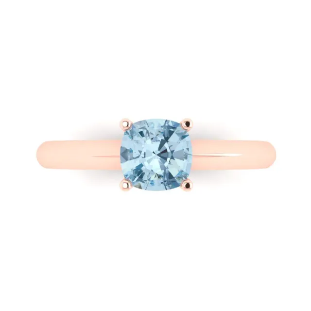 1.0 ct Cushion Cut Natural Aquamarine Wedding Bridal Promise Ring 14k Rose Gold