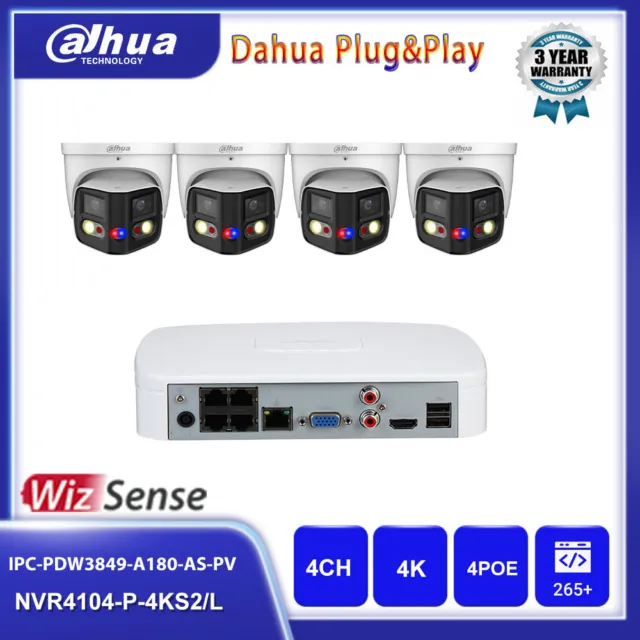 Dahua 4CH 4K NVR CCTV 8MP ColorVu IP Camera IPC-PDW3849-A180-AS-PV Mic IR Lot