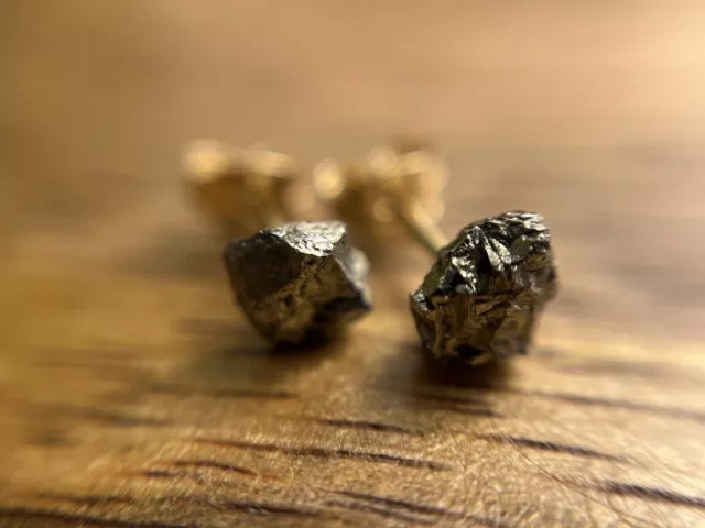 Pyrite 18ct Gold Rough/Raw Crystal Ear Studs, Un-treated