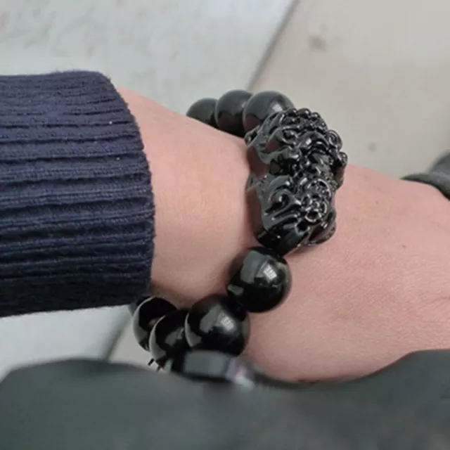 Feng Shui Black Obsidian Bracelet PiXiu Attract Wealth Good Luck Jewellery Gift