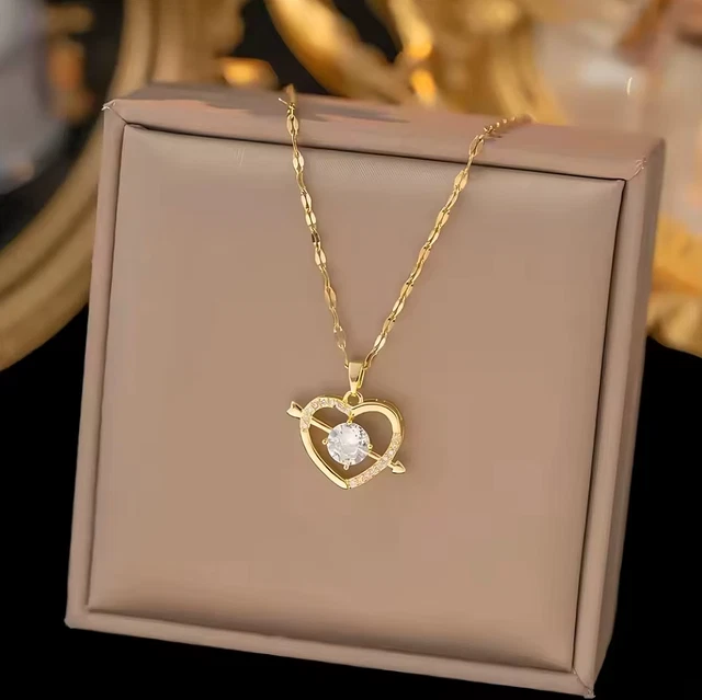 Collier Femme Avec Pendentif - Or 18 Carats Plaqué 750, Zircon Cubique Blanc, Longueur 40 Cm, Neuf Avec étiquettes