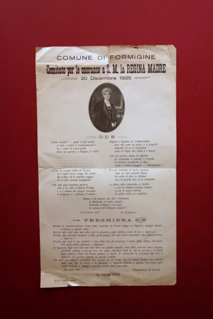 Foglio Volante Comune di Formigine Onoranze alla Regina Madre 1925 Modena