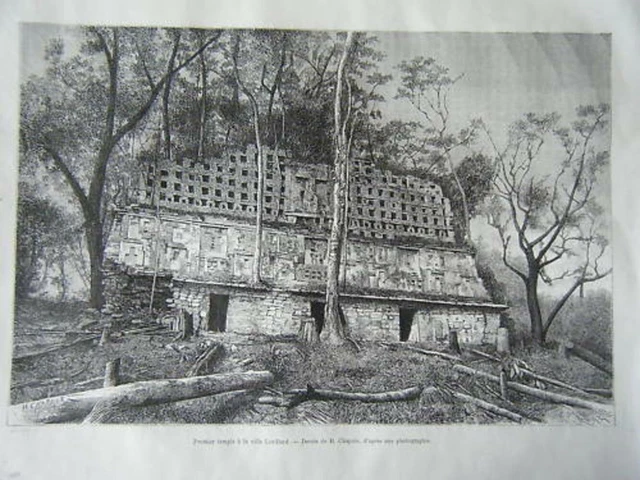 GRAVURE SUR BOIS 19è PREMIER TEMPLE A LORILLARD MEXIQUE
