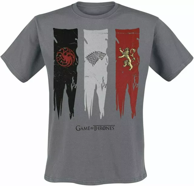 GAME OF THRONES 'House Flags' Grey T-Shirt. UK Men's Size Small. NEW Official