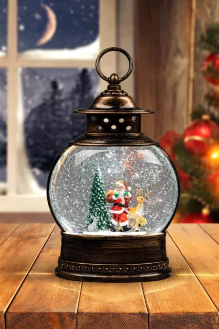 Christmas Lantern Santa Scene Globe Musical Glittering Light Up Xmas Home Decor