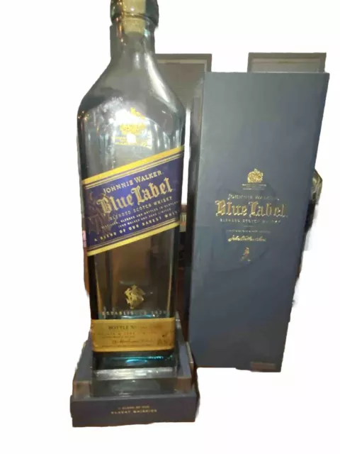 Johnnie Walker MAGNUM  Blue Label Empty Bottle, Box Charm Cork Glass Stand Decor