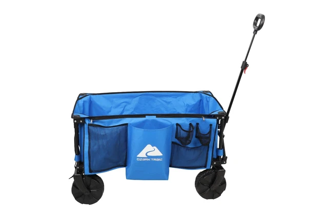 Camping All-terrain Folding Wagon with Oversized Wheels Blue for Outdoor Garden
