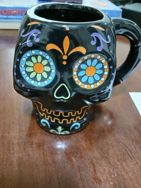 Ceramic Skull Day Of The Dead Painted Decor Coffee Mug