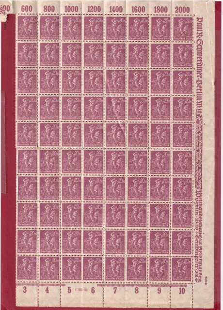 Briefmarken Deutsches Reich 1921 Teilbogen 20 M Arbeiter