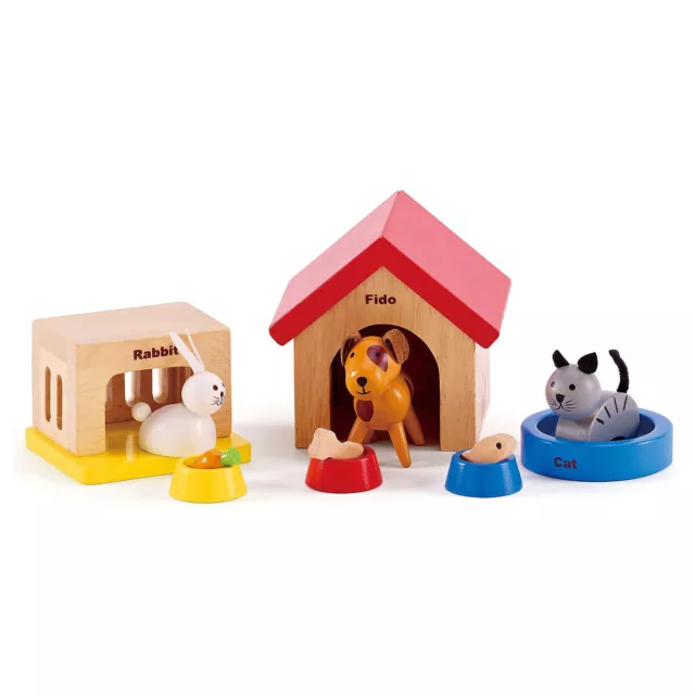 Hape Family Pets Wooden Doll House With Happy Dog Cat Bunny For Kids Age 3+ New 2