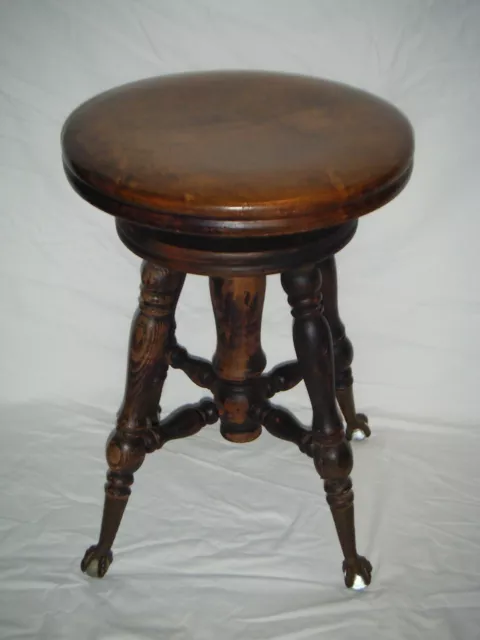 Antique Wooden Piano Stool Claw Foot With Glass Balls (AS-IS)