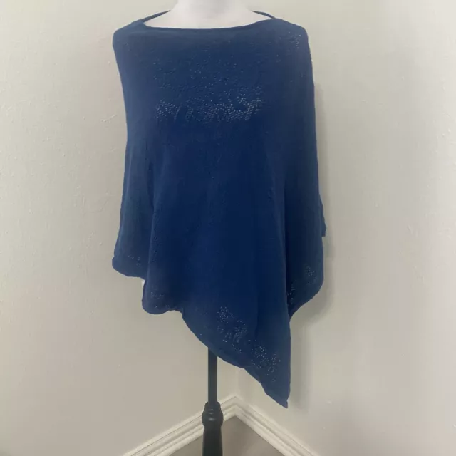 J Jill Boatneck Blue Cotton Linen Pointelle Poncho Sweater One Size