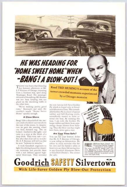 1937~Goodrich Silvertown Tires~BLOW OUT~Vintage Print 30s Car Advertisement