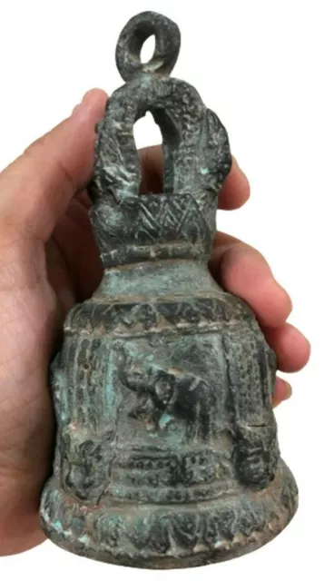 Bell Thai Buddha Antique Elephant Meditate Clapper Sound Hanging Temple Naga 5"
