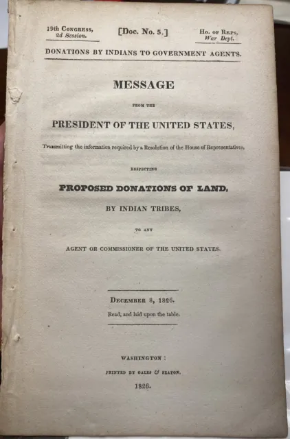 1826 Message President John Quincy Adams Native American Indian Florida Land DC