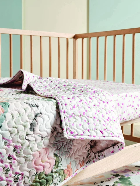 Linen House Kids Bunny Tales Cot Coverlet (Pink Posy) - 100cmx120cm